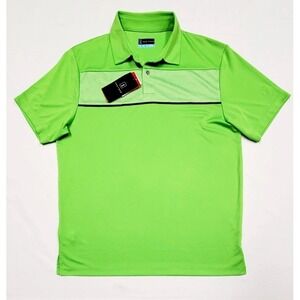 M- PGA Tour STRIPE Jasmine Green‎ Classic Moisture Wicking Golf Polo Shirt 42"